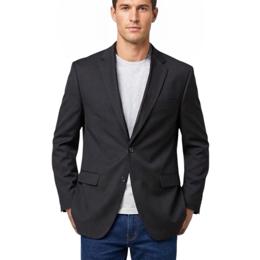 Tommy Hilfiger Mens Sport Coat Blazer Jacket Black Sz R 46 Business Wedding